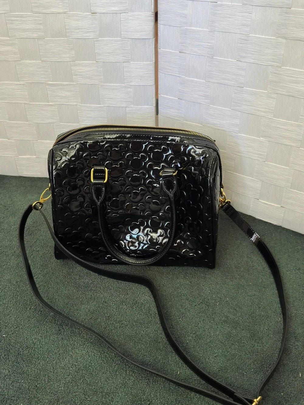 Disney Black Patent Leather Tote with Gold Hardware